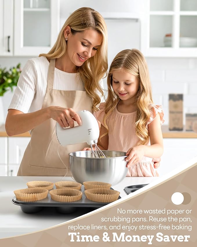 2 Pack Jumbo Muffin Pan for Baking, Extra Large Cupcake Pan includes 50 Natural Jumbo Cupcake Liners, Muffin Tin Nonstick 6 Cup, Baking Pans Set, Carbon Steel Baking Supplies