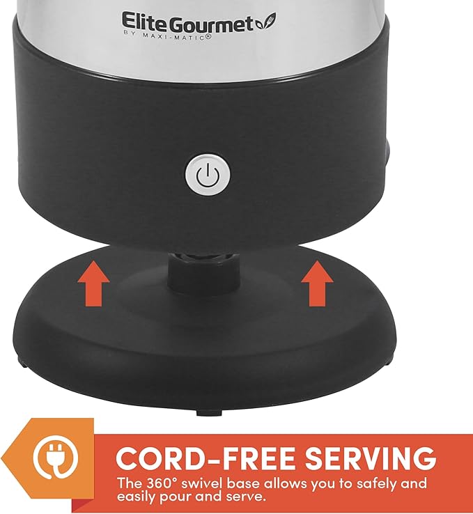 Elite Gourmet EC812 Electric 12-Cup Coffee Percolator with Keep Warm, Clear Brew Progress Knob Cool-Touch Handle Cord-less Serve, Stainless Steel