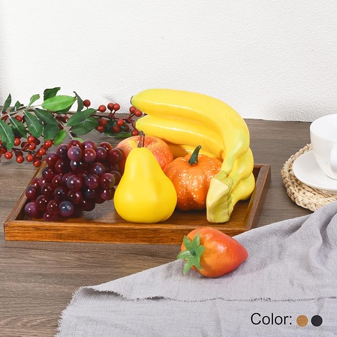 PATIKIL Wood Serving Tray 12x8 Inch Outer Base, Rectangular Decorative Platter for Home Decor Kitchen Table Candle Holder, Black