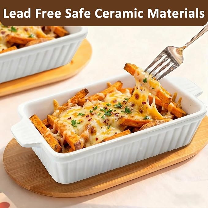 30 Oz Small Baking Dish, 7x4.5 inch Casserole Dishes for Oven, Ceramic Baking Dish with Double Handles for Baking,Lasagna, Pie, Durable Microwave Oven Dishwasher Safe，White