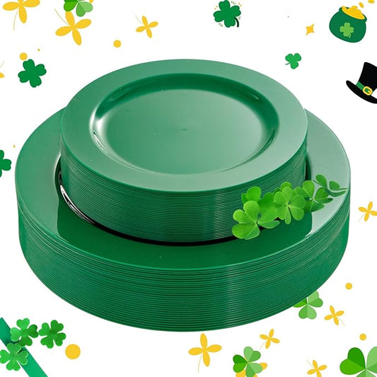 FLOWERCAT 60PCS Green Plates & St. Patrick's Day Plates - Heavy Duty Dark Green plates Disposable for St. Patrick's Party&Easter- Include 30PCS 10.25" Dinner Plates & 30PCS 7.5" Dessert Plates