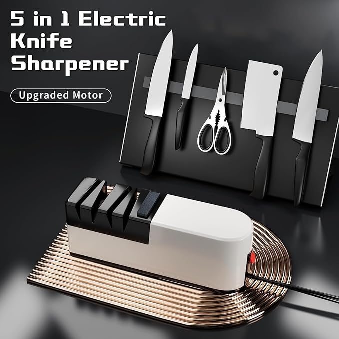 Electric knife sharpener, 5 in 1 knife sharpening system with straight blade, professional diamond knife sharpener FOR rough sharpening, repair and sharpening of knives (LG2)