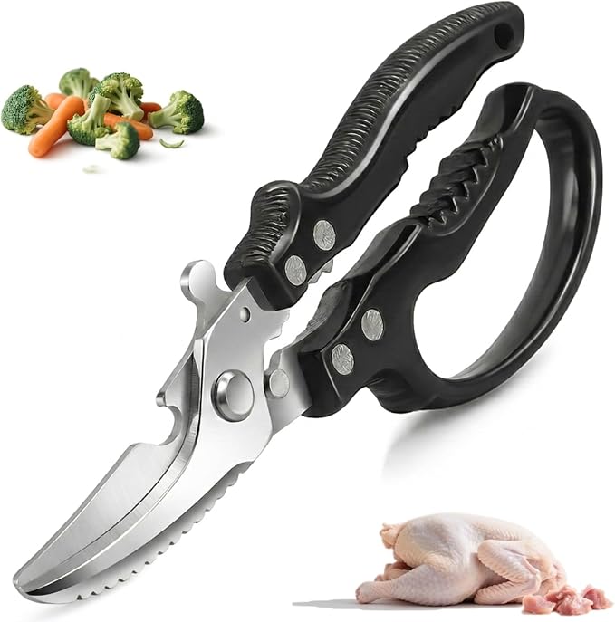 Heavy Duty Kitchen Shears - Ultra Sharp All Purpose Food Scissors for Cutting Chicken Bones, Meat & Vegetables, Multi-Function Stainless Steel Cooking Shears (Black)