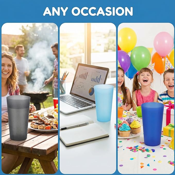 32-oz Unbreakable Drinking Cups - Reusable Large Plastic Tumblers set of 12, BPA Free Dishwasher Safe in 4 Assorted Colors for Indoor Outdoor Use