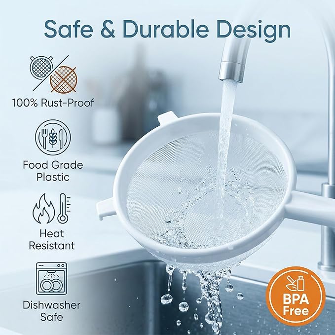 3 PCS Plastic Strainer with Handle Fine Mesh Strainer with Handle Nylon Mesh Strainers Colander Double Ear Fine Food Flour Sifter Food Yogurt Meshes Sieve for Baking Kitchen Colander Sifter Tea Juice
