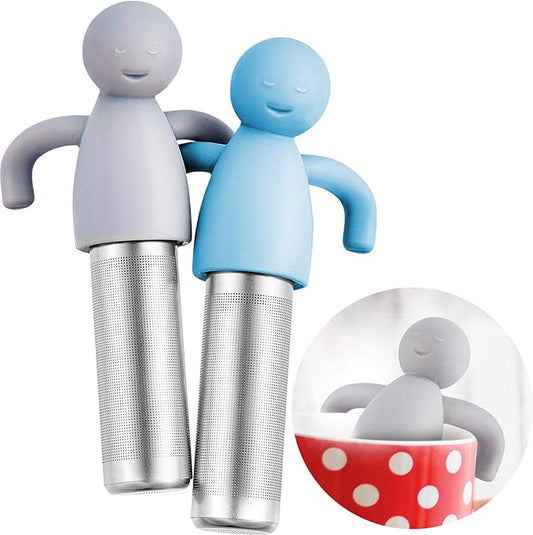 2 Pieces Tea Infuser for Loose Tea Cute Fine Mesh Tea Strainer Stainless Steel Tea Filter Ball Tea Diffuser Steeper for Teacups Teapots (Blue, Gray)