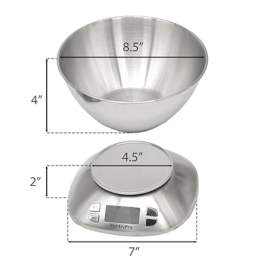 PantryPro Digital Kitchen Scale with Bowl - Gold Stainless Steel 12lbs Capacity - LCD Display Grams and Ounces Battery Included