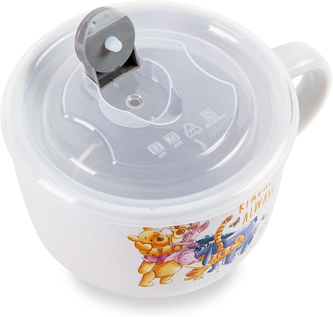 Silver Buffalo Disney Winnie the Pooh Kindness Always Featuring Eeyore, Tigger, and Piglet Ceramic Soup Mug with Vented Plastic Lid, 24 Ounces