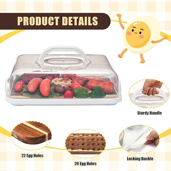 Baderke Easter Gift Acacia Wood Deviled Egg Platter with Lid Base 20 Holes 12 x 8.5 Inch Round Deviled Egg Tray Reversible Charcuterie Board Wooden Eggs Holder Serving Container for Countertop(White)
