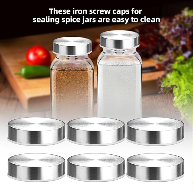 24Pcs 304 Stainless steel Jar Lids for 4 oz and 6 oz Square Spice Jars Reusable Can Airtight Spice Storage Canning Lids for Nice Sealing Kitchen (24)