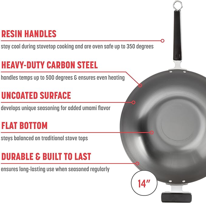 JOYCE CHEN Professional Series 14-Inch Carbon Steel Wok with Phenolic Handles