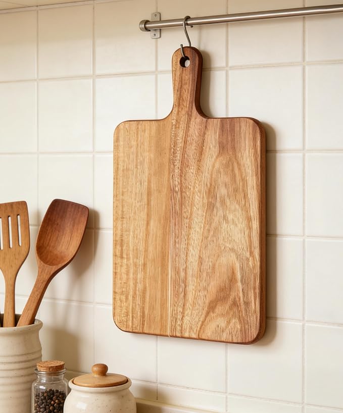 ZeQi Acacia Wood Cutting Board with Handle 16''X9'' / Charcuterie Board/Serving Board/Cheese, Bread, Vegetables & Fruits Serving Board (Rectangular-16X9)