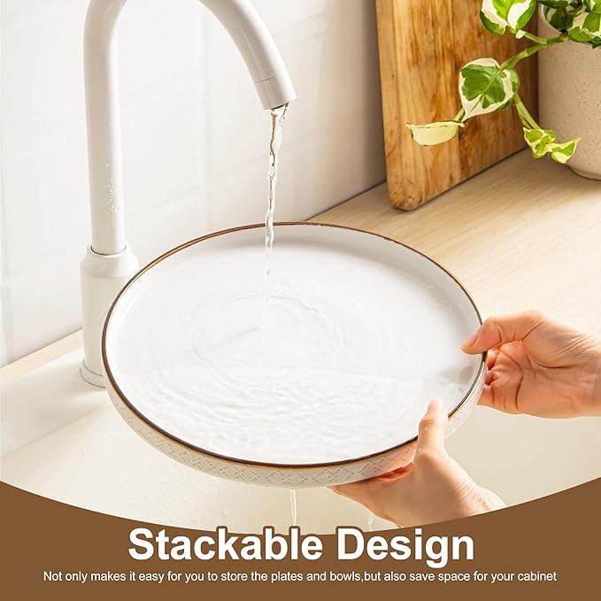 Dinner Salad Plates Set of 4, 10 Inch Salad Plates with Embossments, Dessert, Salad, Appetizer, Dinner Plate, Microwave, Dishwasher Safe,Scratch Resistant