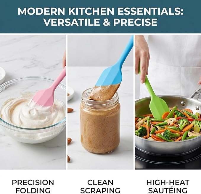 Silicone Spatulas, 8.5 inch Small Rubber Spatula Seamless One Piece Design Heat Resistant Non-Stick Flexible Scrapers Baking Mixing Tool (8 PCS)