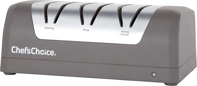 Chef'sChoice Electric Knife Sharpeners with Rechargeable Battery for 20-Degree Straight and Serrated Knives using 100-Percent Diamond Abrasives, 3-Stage, Gray