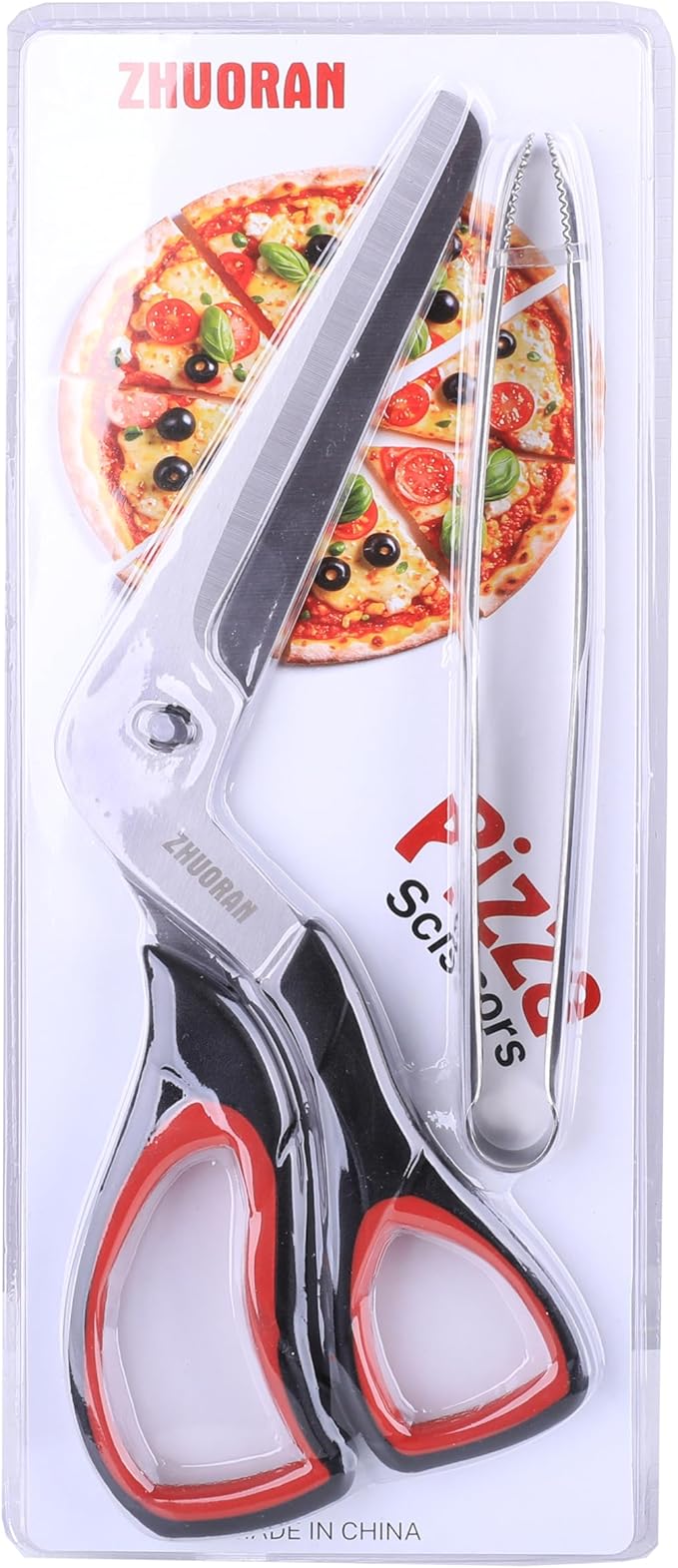 Pizza Scissors, Pizza Cutter with Shovel, Food-Grade Sharp Stainless Steel Blade and Soft Grip Handle, Multifunctional Kitchen Scissors, 27cm (red)