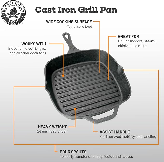 10.5 Inch Square Grill Pan Medium Pre-Seasoned Cast Iron