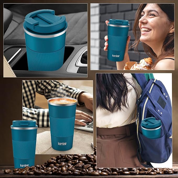 KETIEE Travel Coffee Mug 12oz: Insulated Coffee Cup with Leakproof Lid, Coffee Tumbler, Vacuum Stainless Steel Reusable Coffee Cups, Coffee Mug to Go for Hot/Iced Water (Blue)