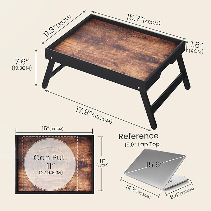2 Pack Wooden Bed Tray Table with Folding Legs,Breakfast Trays,Serving Tray for Food and Snack,Laptop Trays for Working