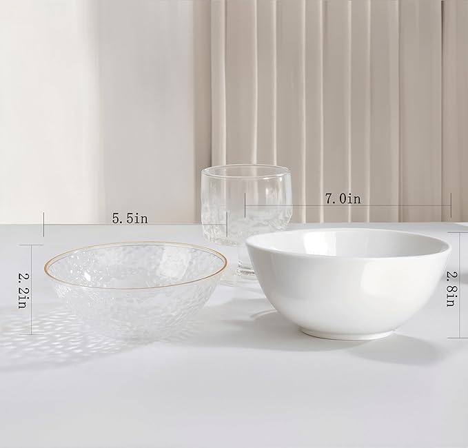 I00000 30 Pack 12 Ounce Clear Plastic Bowls Serving Bowls Hammered with Gold Rimmed, Heavy Duty Disposable Bowl Set,Small Bowl for Wedding & Party