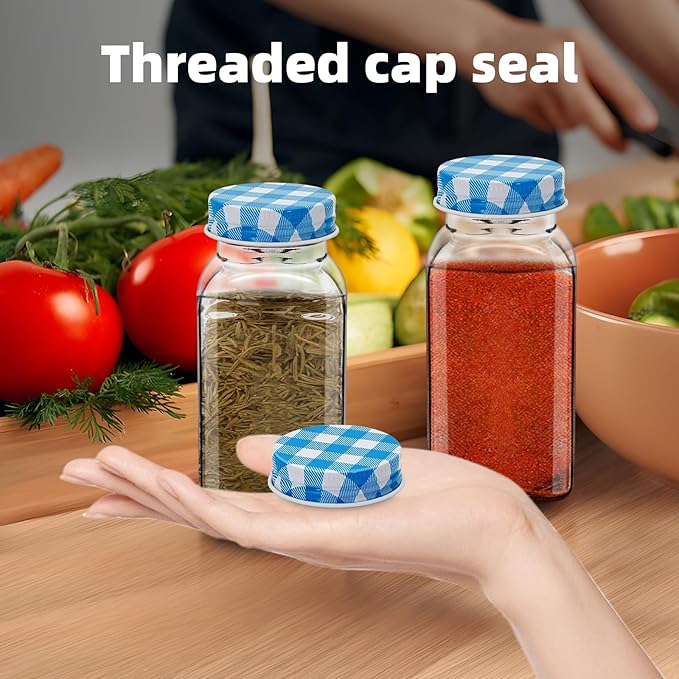 48 Pcs iron Jar Lids Lids for 4 oz and 6 oz Square Spice Jars Reusable Can Airtight Spice Storage Canning Lids for Nice Sealing Kitchen (Blue grid)