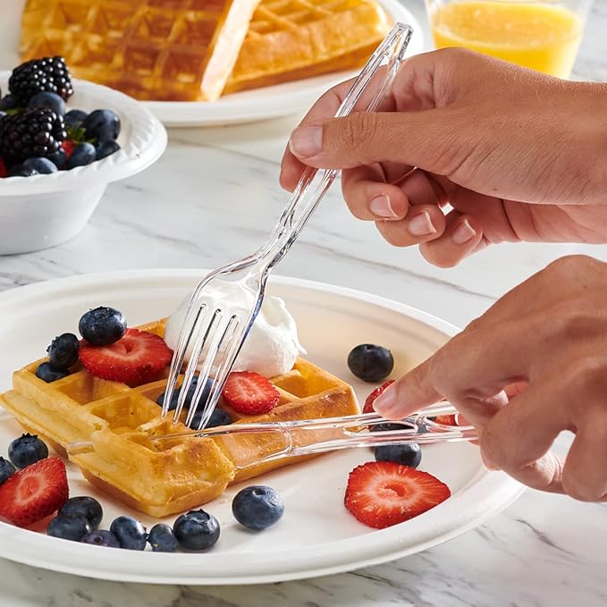 GUSTO [192 Combo Pack] Premium Heavyweight Disposable Clear Plastic Silverware - 64 Forks, 64 Spoons, 64 Knives, plastic utensils, Cutlery Set for Parties, Events, and Catering