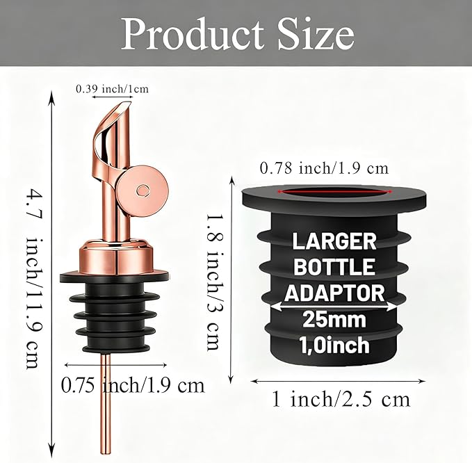 6 Pack Olive Oil Pour Spout with Adapters, Oils Pourer for Olive Oil Dispenser Bottle, Easily Turn Your Bottles into Dispensers for Liquor, Vinegar, Oils, Syrup, Liquor Bottle Pourers, Rose Gold