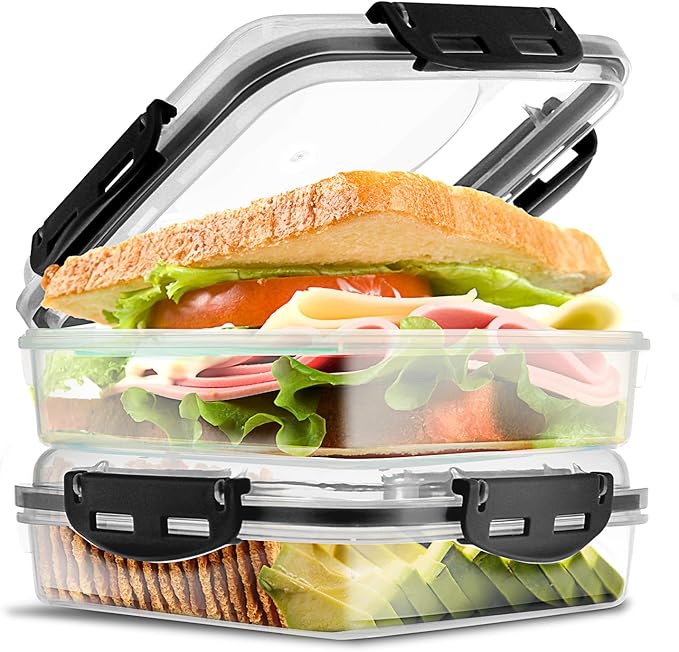 Tafura Premium Sandwich Containers & Box - 2 Pack BPA Free Lunch Containers for Lunch Boxes - Durable & Reusable Sandwich Holder for Freshness (Black)