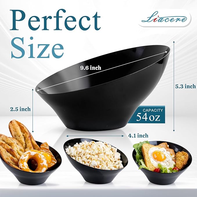 Liacere 16PCS Black Plastic Bowls - 54 OZ Angled Serving Bowls Disposable for Chip - Candy Party Table Salad and Fruit for Party & Wedding & New Year