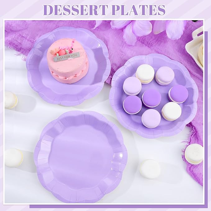 30 Pcs Light Purple Paper Plates, 7 Inch Scalloped Lavender Plates Cute Easter Plate Disposable Party Plate for Wedding, Birthday, Baby Shower