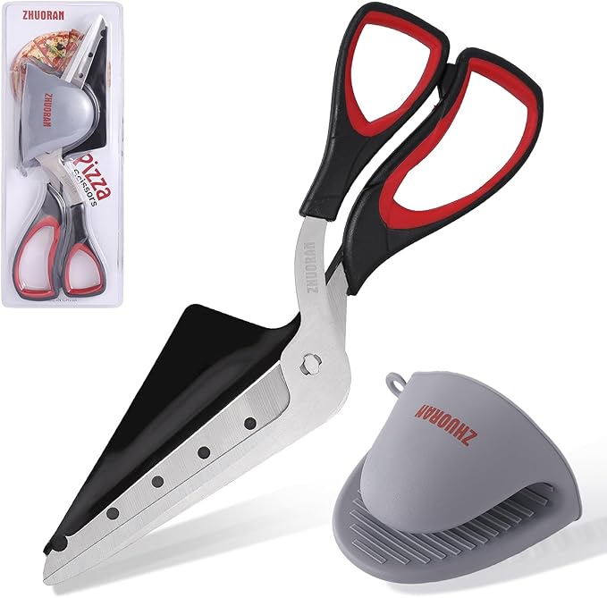 Pizza Scissors, Pizza Cutter with Shovel, Food-Grade Sharp Stainless Steel Blade and Soft Grip Handle, Multifunctional Kitchen Scissors, 27cm (black)