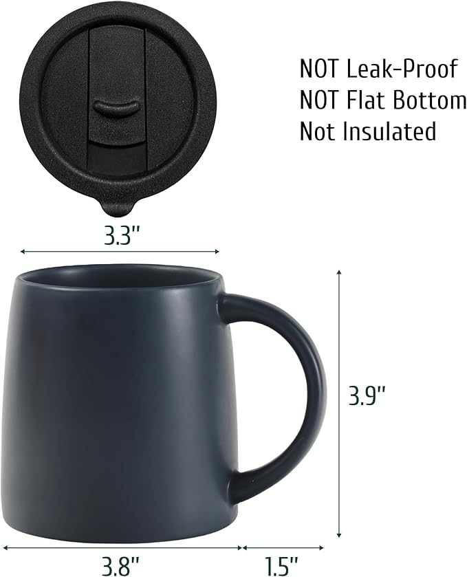 Classic Mug, 14 oz Large Coffee Mug with Handle, Ceramic Porcelain Tea Cup, Smooth Matte (Sliding Lid, Navy Blue)