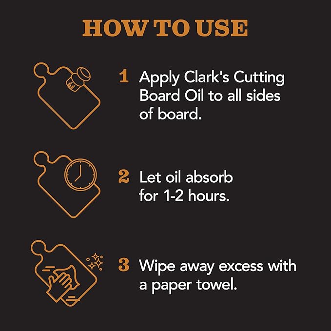 CLARK'S Mineral Oil - 8 oz Food Grade Conditioner for Wood Cutting Board, Cutting Board Oil for Butcher Block, Marble & Soapstone, Lubricant for Knife, Meat Grinder - Made in USA