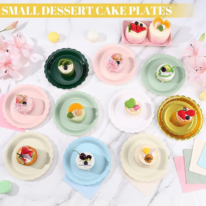 30 Pcs Dessert Plates Disposable, 7 Inch Scalloped White Plates Small Cake Birthday Plate for Wedding, Birthday, Bridal Shower