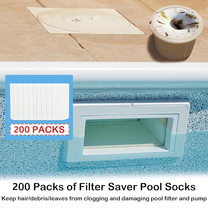 200 Pack Pool Skimmer Socks, Reusable Pool Socks for Skimmer Basket, Skimmer Socks for Above Ground & Inground Pool (200 Pack)