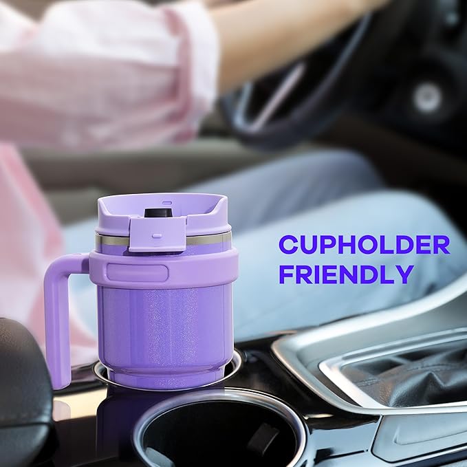 ALOUFEA 20 oz Insulated Coffee Mug Tumbler with Handle, Stainless Steel Travel Mug Tumbler with Lid and Straw,Double Wall Vacuum Leak Proof Ice Coffee Thermal Cup, Meadow