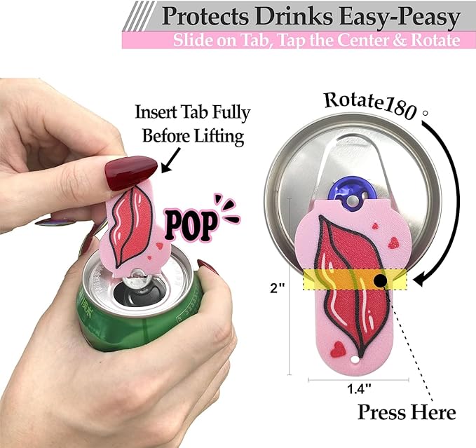 Soda Can Tab Opener Mini Soda Can Cover Easy Tab Opener and Drink Protector Cute Beverage Barricade Soda Protector for Beer,Coke,Aluminum Cans at Party,BBQ, Beach(Lips)