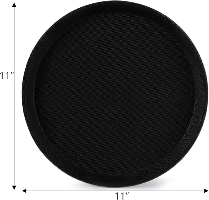 TOPZEA 3 Pack Restaurant Serving Trays, 11 Inch Fiberglass Black Round Tray Non Slip Food Service Platters Cocktail Beverage Server Tray for Restaurant, Bar, Buffet, Coffee Station, Catering Party
