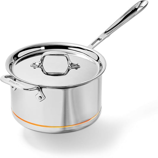 All-Clad Copper Core 5-Ply Stainless Steel Sauce Pan 4 Quart Induction Oven Broiler Safe 600F Pots and Pans, Cookware Silver