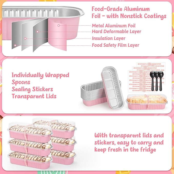 selizo 60 Pack 6.8oz Mini Loaf Baking Cake Pans with Lids, Rectangle Disposable Aluminum Foil Loaf Baking Pans, Small Baking Cake Tins Cup Cake Containers for Thanksgiving Christmas Individual Cakes