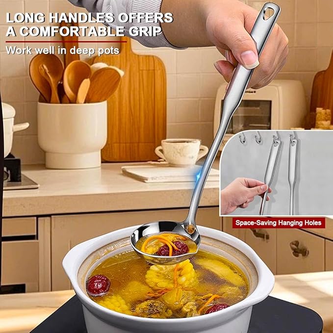 KAYCROWN Stainless Steel Ladle, Soup Ladle with Pour Spout, 11.8 Inches, Cooking Ladle for Serving Soups, Gravy and More, Integral Forming, Rustproof, Heat Resistance (1Pc)