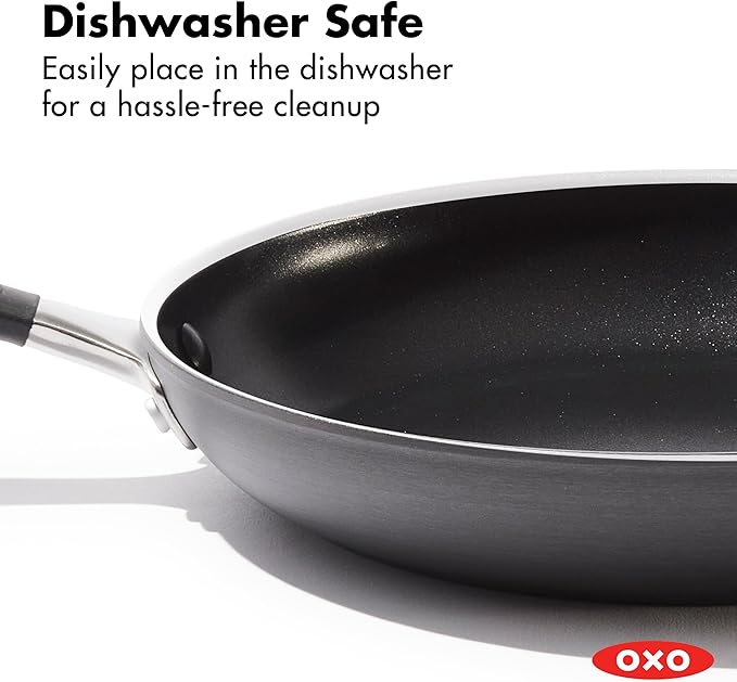 OXO Non-Stick Every Day Frying Pan Set, BPA-Free Comfort Grip Silicone Handles, Dishwasher & Oven Safe, PFAS-Free Ceramic Skillets, Black, 8” & 10”
