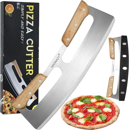 Sharp Pizza Cutter Rocker 14 inch with Double Handles and Protective Cover, Good for Kitchen Dining Room
