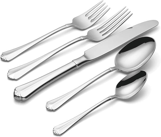Oneida Silverware Set, Juilliard 20-Piece Fine Flatware Set, Service For 4, 18/10 Stainless Steel, Dishwasher Safe, Knives Spoons And Forks Sets, Home And Kitchen Utensils (Silver, 20 Piece)
