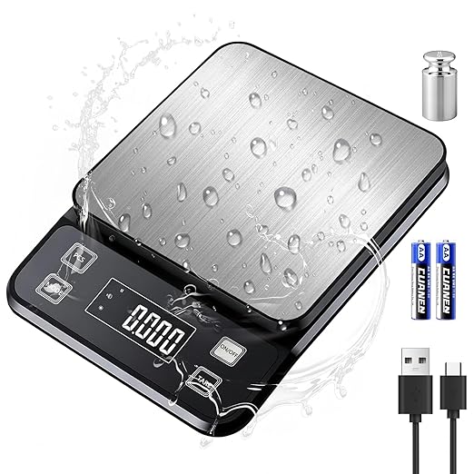 IPX7 Waterproof Food Scale | 0.01oz/0.1g Precision, 22lb/10kg Capacity | Stainless Steel, USB/Battery & Dishwasher-Safe for Cooking/Baking