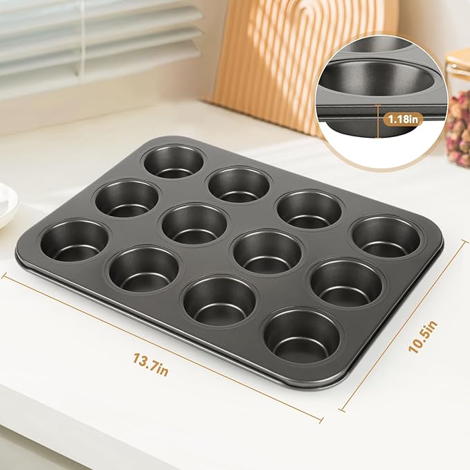 2 Pack Muffin Pan Set,12 Cup Nonstick Carbon Steel Cupcake Pan with 100 Liners,Standard Muffin Tin for Cupcakes and Baking Supplies