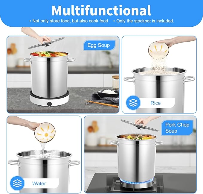 35L/30Qt Stainless Steel Stockpot, Kitchen Soup Big Cooking, Commercial Heavy Duty Canning Pot Stockpot with Lid and 2 Handles for Hotels Restaurants Kitchens Warehouses