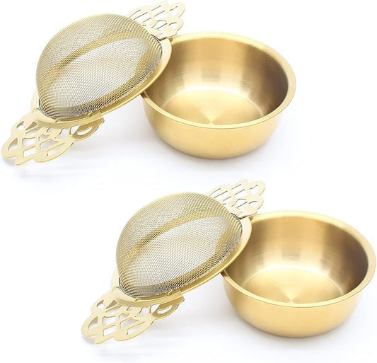 4 Pack Tea Strainer Bowl, Stainless Steel Loose Leaf Tea Filter for 2.5-4 Inch Cup Mouth, Gold