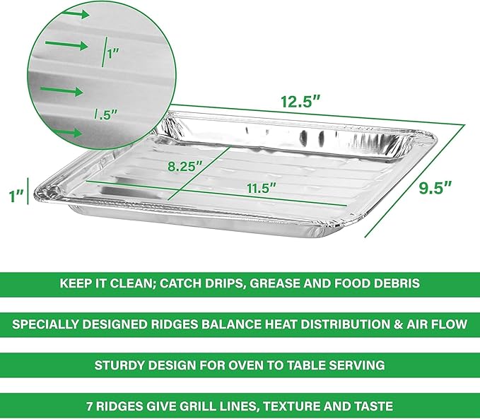 PARTY BARGAINS Aluminum Broiler Pans 12 Pack, Heavy-Duty Disposable Grill & Roasting Pans for BBQ, Oven & Catering, Ribbed Bottom for Even Heat - (Max 240°C)