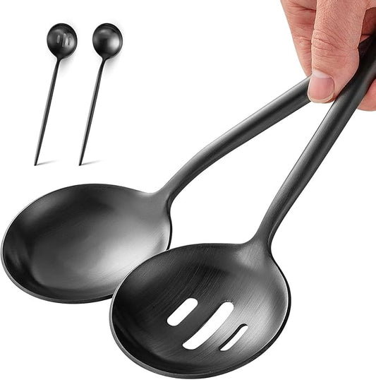 4 Piece Serving Spoon Set(2 Spoons and 2 Slotted Spoons),O.C.E. Stainless Steel Buffet Serving Utensils,10.3 Inches,Premium Flatware,Matte Black